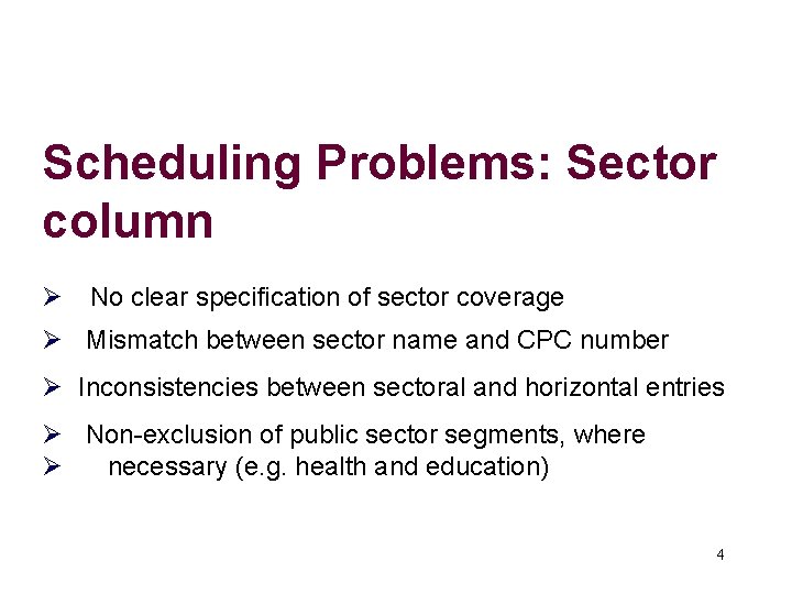 Scheduling Problems: Sector column Ø No clear specification of sector coverage Ø Mismatch between