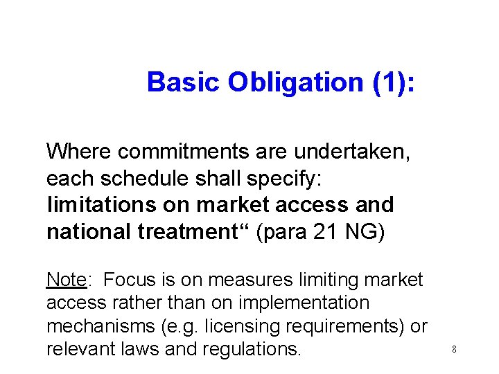 Basic Obligation (1): Where commitments are undertaken, each schedule shall specify: limitations on market