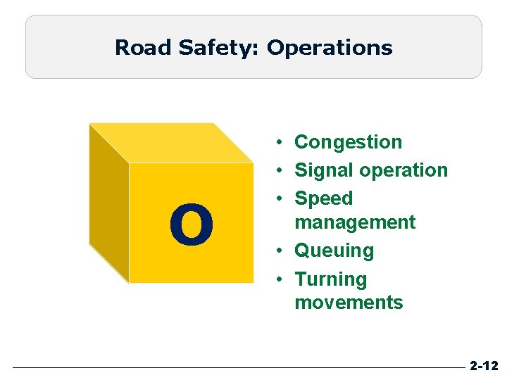 Road Safety: Operations O • Congestion • Signal operation • Speed management • Queuing Road Safety: Operations O • Congestion • Signal operation • Speed management • Queuing