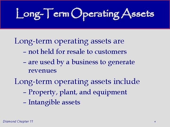 Long-Term Operating Assets Long-term operating assets are – not held for resale to customers