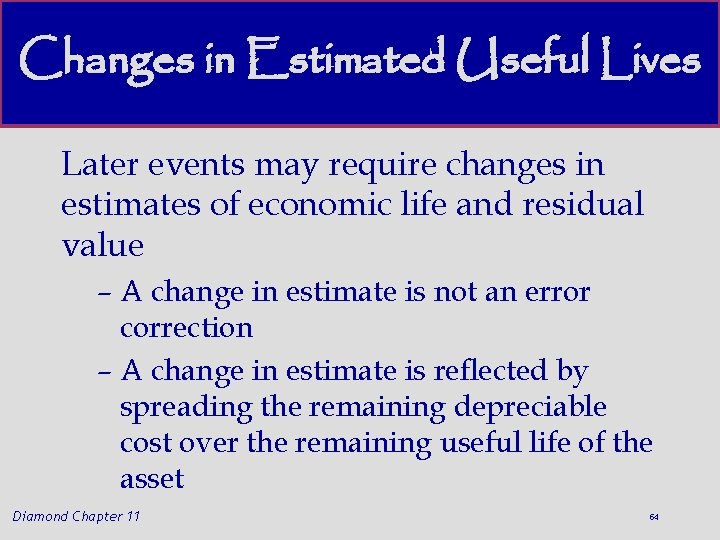 Changes in Estimated Useful Lives Later events may require changes in estimates of economic