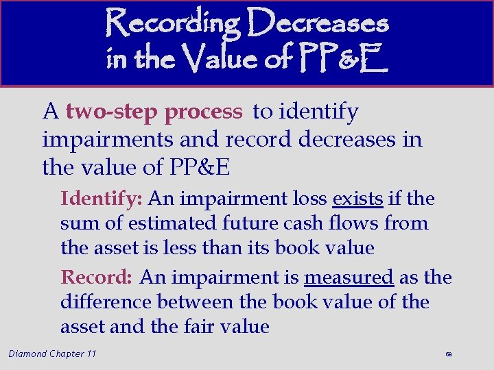 Recording Decreases in the Value of PP&E A two-step process to identify impairments and