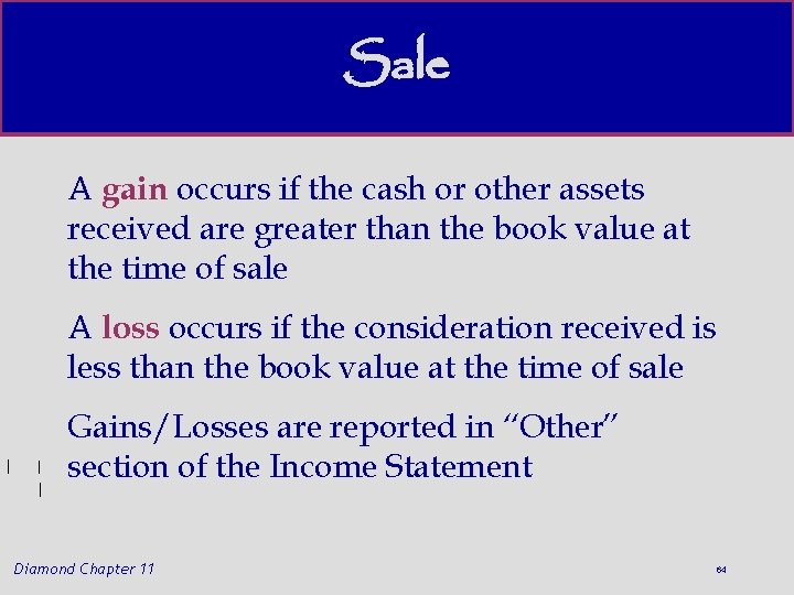 Sale A gain occurs if the cash or other assets received are greater than