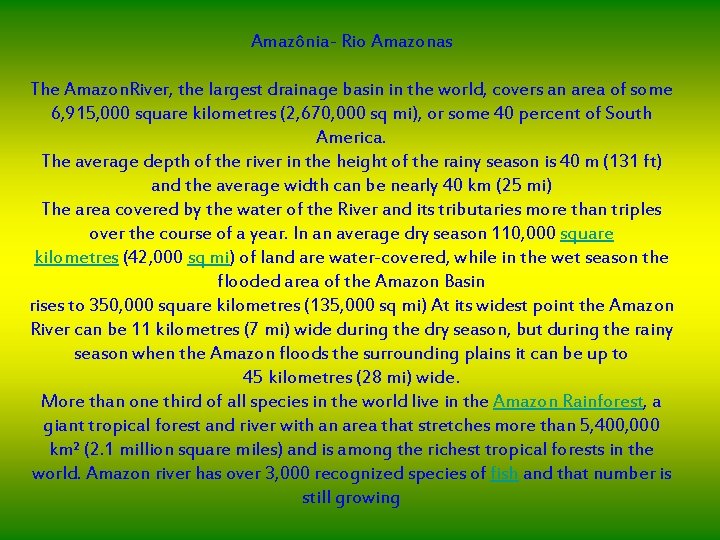 Amazônia- Rio Amazonas The Amazon. River, the largest drainage basin in the world, covers