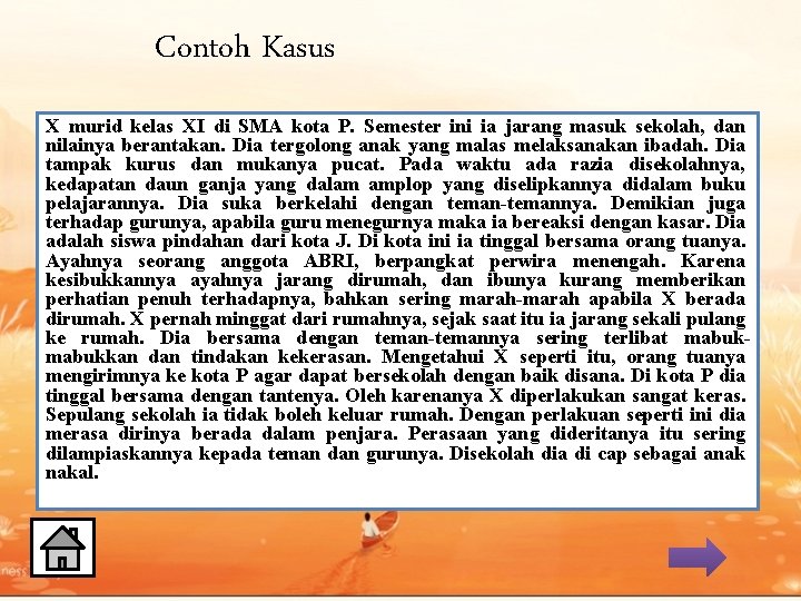 Contoh Kasus X murid kelas XI di SMA kota P. Semester ini ia jarang