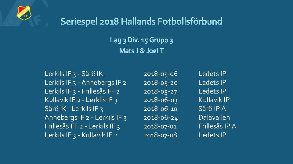 Lerkils IF 3 - Särö IK Lerkils IF 3 - Annebergs IF 2 Lerkils