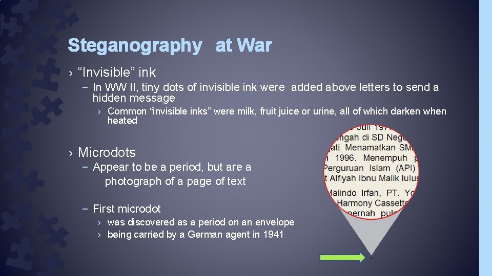 Steganography at War › “Invisible” ink – In WW II, tiny dots of invisible Steganography at War › “Invisible” ink – In WW II, tiny dots of invisible