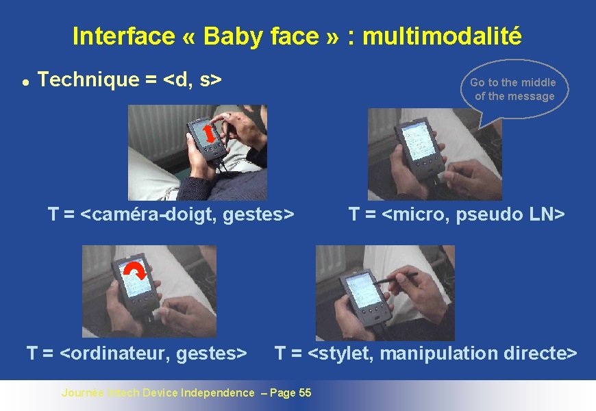 Interface « Baby face » : multimodalité l Technique = <d, s> Go to