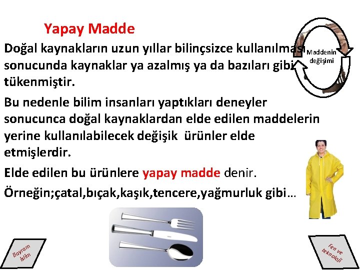 Yapay Madde Doğal kaynakların uzun yıllar bilinçsizce kullanılması Maddenin sonucunda kaynaklar ya azalmış ya