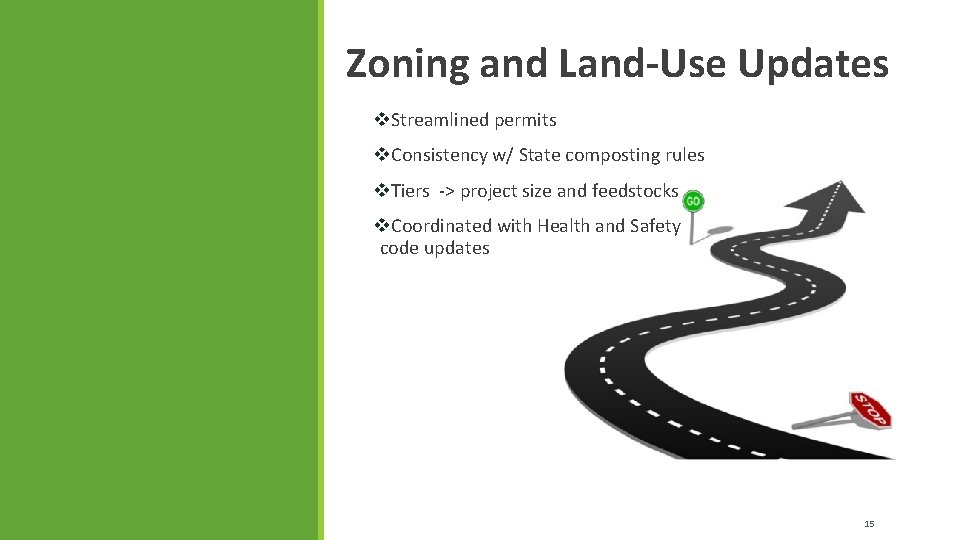 Zoning and Land-Use Updates v. Streamlined permits v. Consistency w/ State composting rules v.