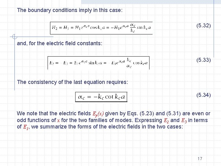 The boundary conditions imply in this case: (5. 32) and, for the electric field