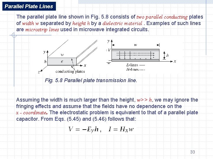 Parallel Plate Lines The parallel plate line shown in Fig. 5. 8 consists of