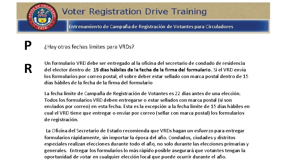 Entrenamiento de Campaña de Registración de Votantes para Circuladores P R ¿Hay otras fechas