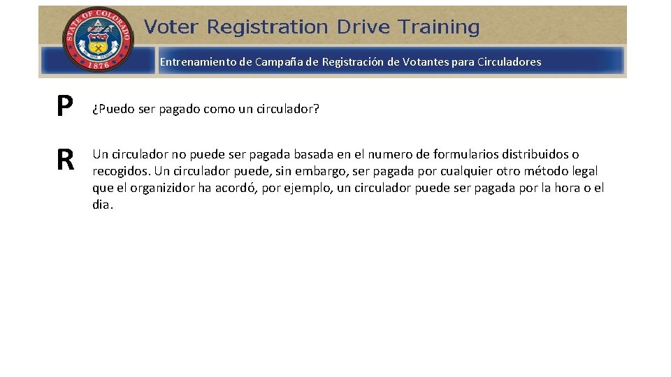 Entrenamiento de Campaña de Registración de Votantes para Circuladores P R ¿Puedo ser pagado