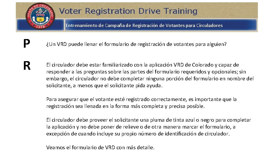 Entrenamiento de Campaña de Registración de Votantes para Circuladores P R ¿Un VRD puede