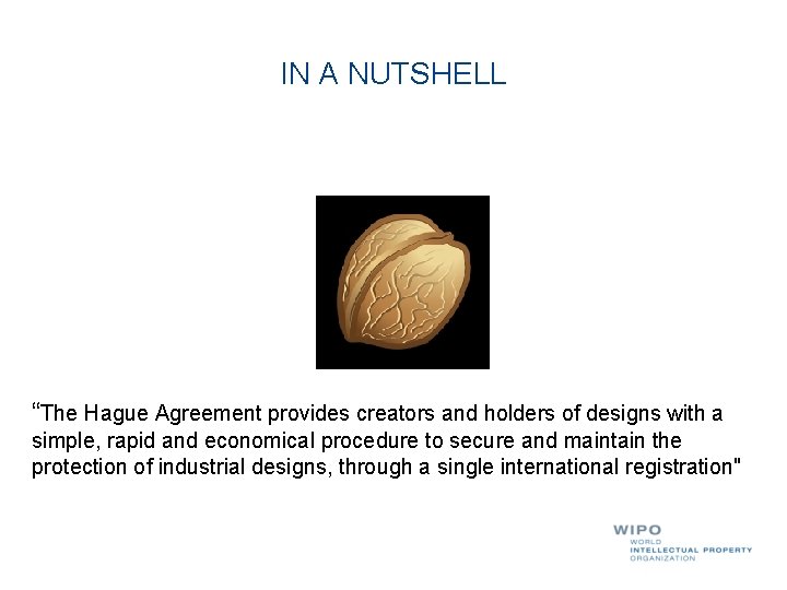 IN A NUTSHELL “The Hague Agreement provides creators and holders of designs with a