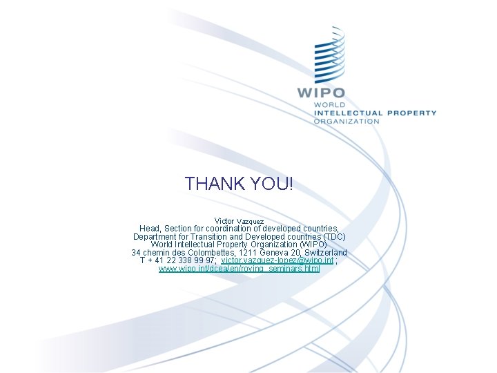 THANK YOU! Victor Vazquez Head, Section for coordination of developed countries, Department for Transition