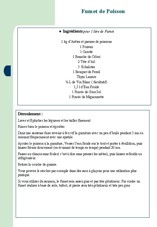 Fumet de Poisson l Ingrdients pour 1 litre