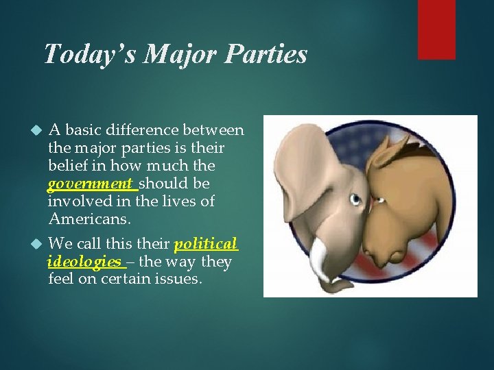 Today’s Major Parties A basic difference between the major parties is their belief in