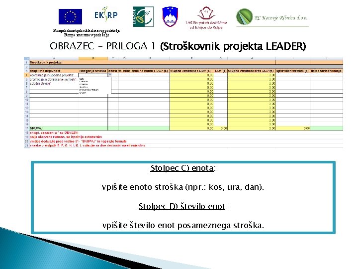 Evropski kmetijski sklad razvoj podeželja Evropa investira v podeželje OBRAZEC – PRILOGA 1 (Stroškovnik