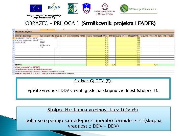 Evropski kmetijski sklad razvoj podeželja Evropa investira v podeželje OBRAZEC – PRILOGA 1 (Stroškovnik