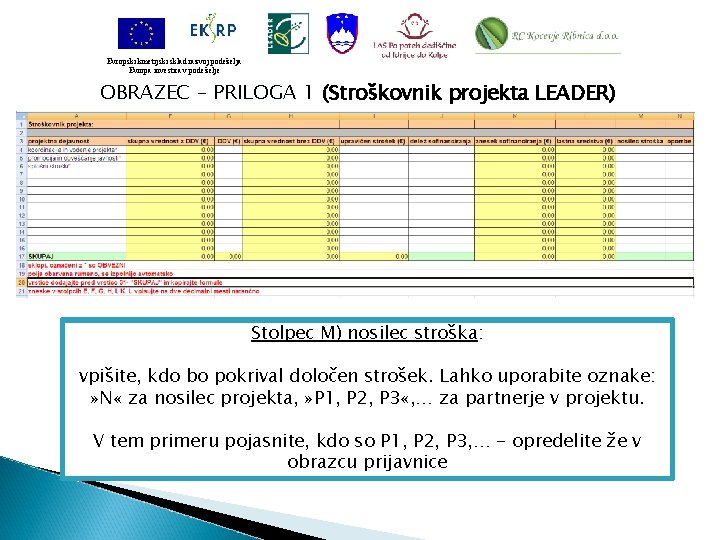 Evropski kmetijski sklad razvoj podeželja Evropa investira v podeželje OBRAZEC – PRILOGA 1 (Stroškovnik