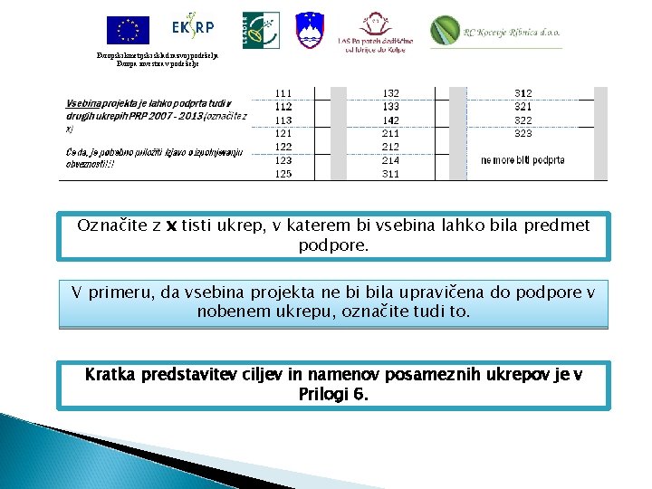 Evropski kmetijski sklad razvoj podeželja Evropa investira v podeželje Označite z x tisti ukrep,