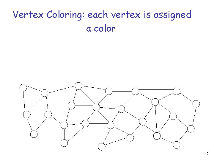 Vertex Coloring: each vertex is assigned a color 2 