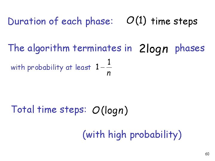 Duration of each phase: The algorithm terminates in time steps phases with probability at