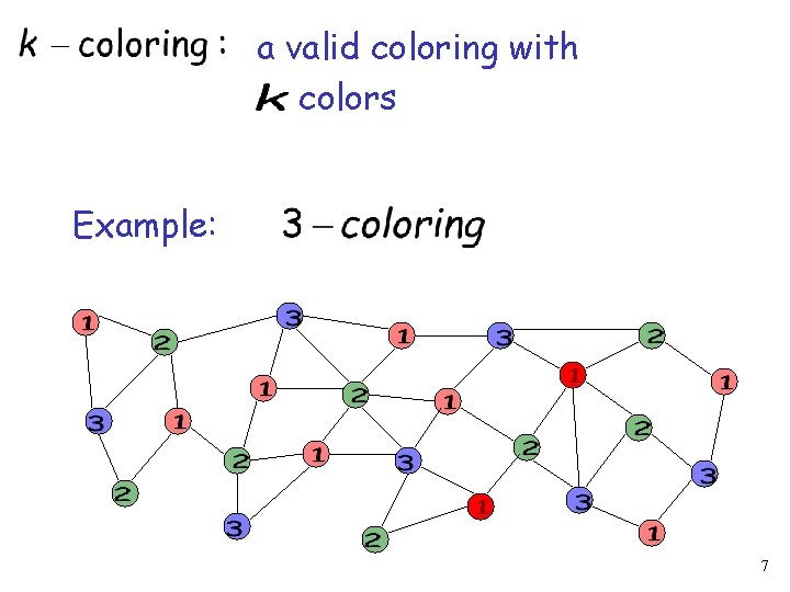 a valid coloring with colors Example: 7 