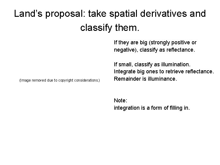 Land’s proposal: take spatial derivatives and classify them. If they are big (strongly positive