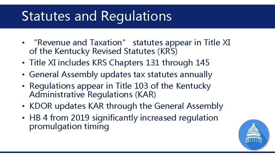 Statutes and Regulations • “Revenue and Taxation” statutes appear in Title XI of the Statutes and Regulations • “Revenue and Taxation” statutes appear in Title XI of the