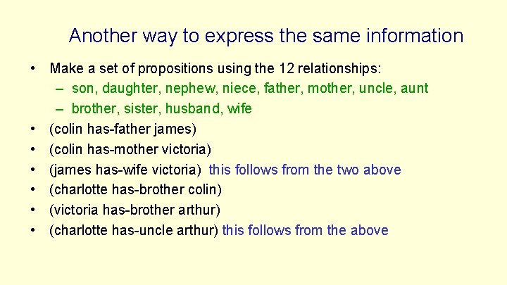 Another way to express the same information • Make a set of propositions using Another way to express the same information • Make a set of propositions using