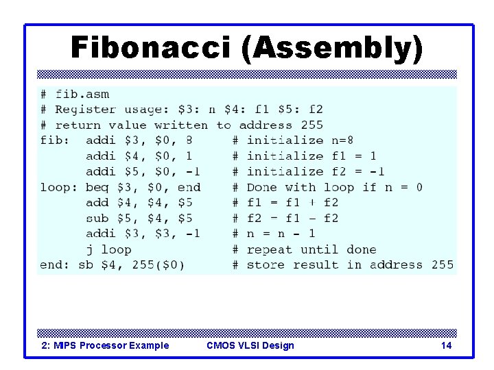 Fibonacci (Assembly) 2: MIPS Processor Example CMOS VLSI Design 14 