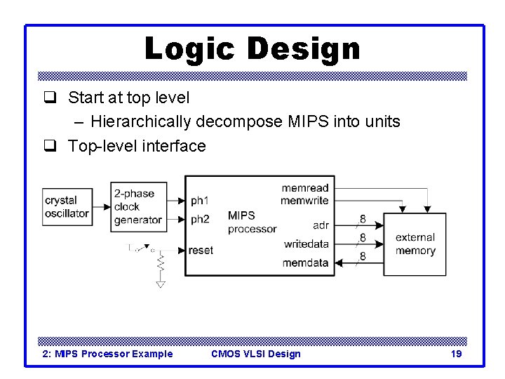 Logic Design q Start at top level – Hierarchically decompose MIPS into units q