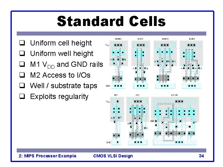 Standard Cells q q q Uniform cell height Uniform well height M 1 VDD