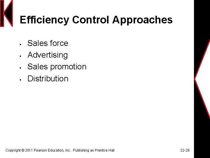 Efficiency Control Approaches § § Sales force Advertising Sales promotion Distribution Copyright © 2011