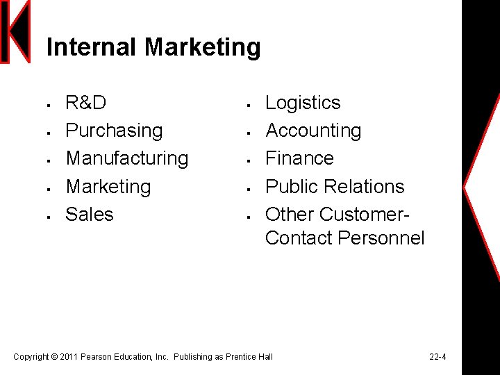 Internal Marketing § § § R&D Purchasing Manufacturing Marketing Sales § § § Logistics