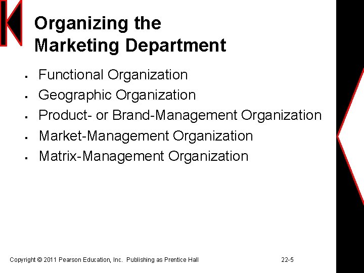 Organizing the Marketing Department § § § Functional Organization Geographic Organization Product- or Brand-Management