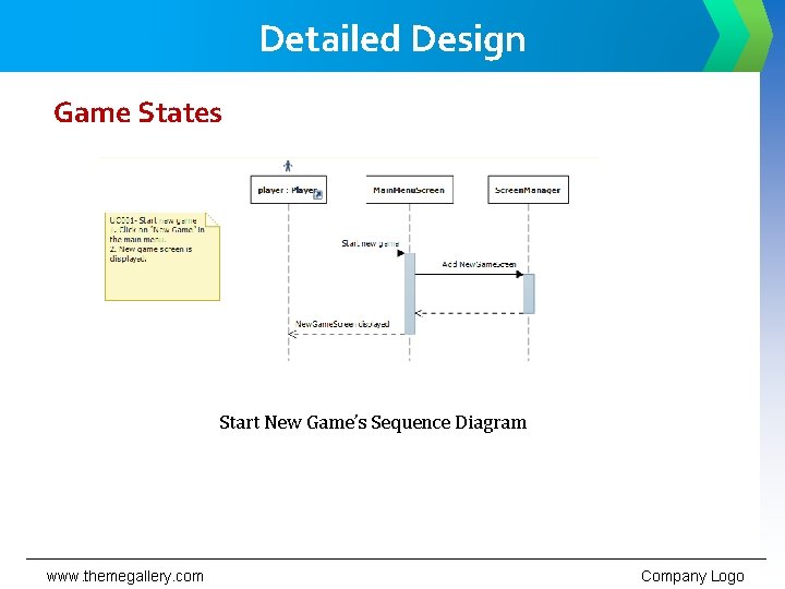 Detailed Design Game States Start New Game’s Sequence Diagram www. themegallery. com Company Logo