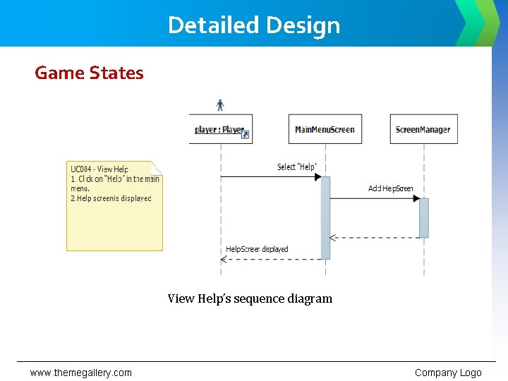 Detailed Design Game States View Help’s sequence diagram www. themegallery. com Company Logo 