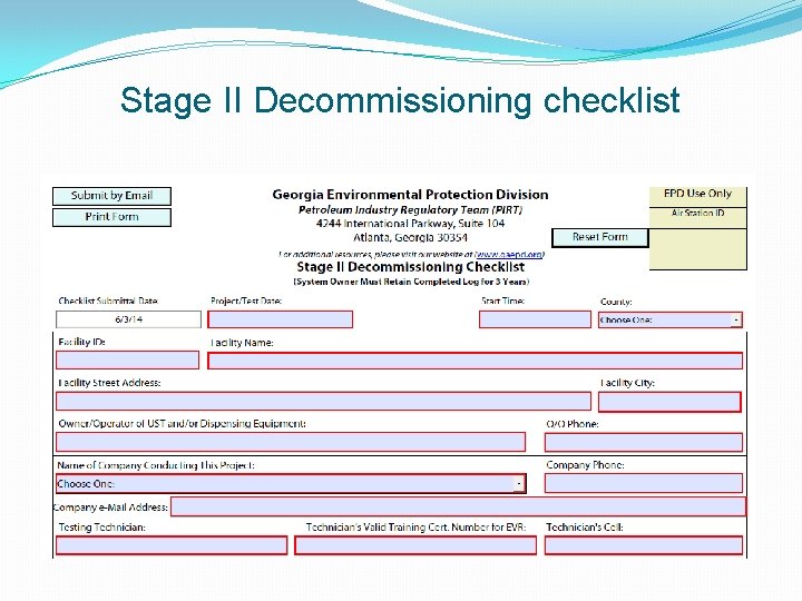 Stage II Decommissioning checklist 