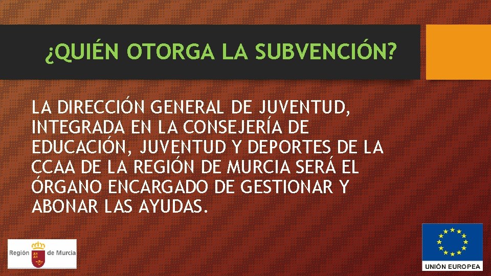 ¿QUIÉN OTORGA LA SUBVENCIÓN? LA DIRECCIÓN GENERAL DE JUVENTUD, INTEGRADA EN LA CONSEJERÍA DE