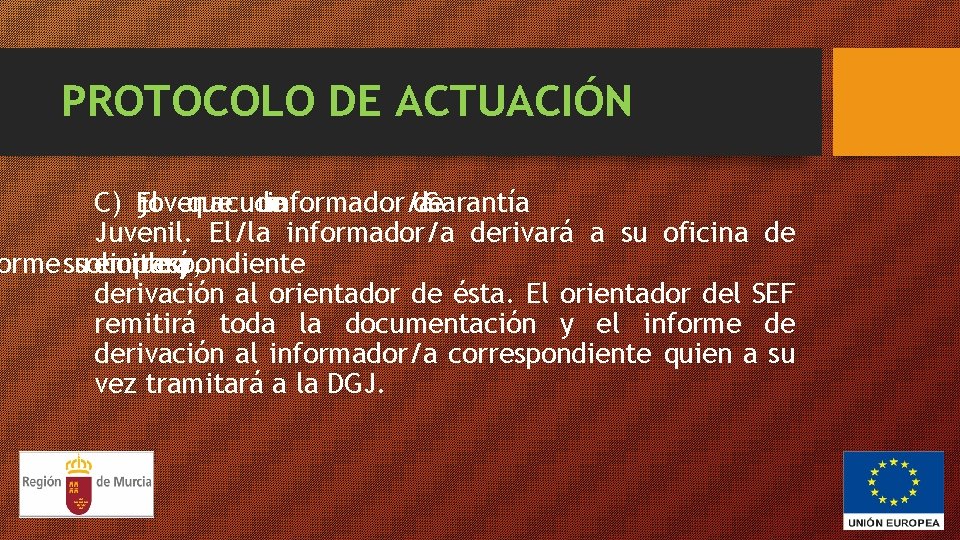 PROTOCOLO DE ACTUACIÓN C) El joven que acude un ainformador/a de Garantía Juvenil. El/la