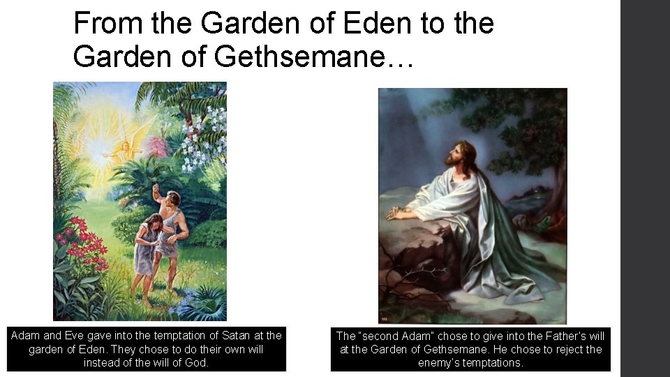 From the Garden of Eden to the Garden of Gethsemane… Adam and Eve gave