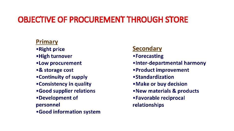 OBJECTIVE OF PROCUREMENT THROUGH STORE 