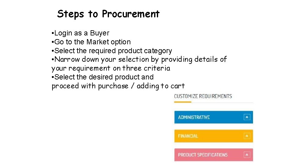 Steps to Procurement • Login as a Buyer • Go to the Market option