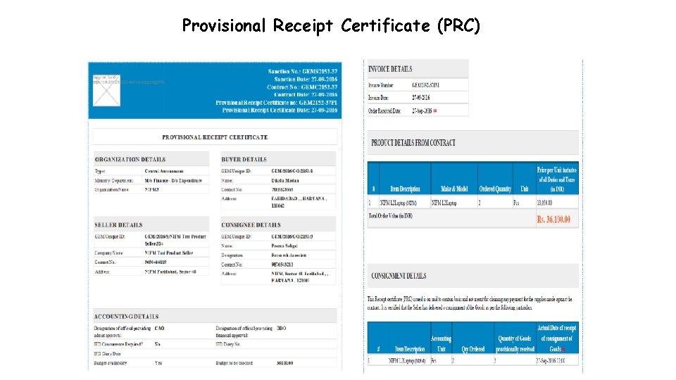 Provisional Receipt Certificate (PRC) 