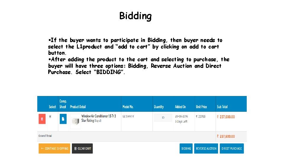 Bidding • If the buyer wants to participate in Bidding, then buyer needs to