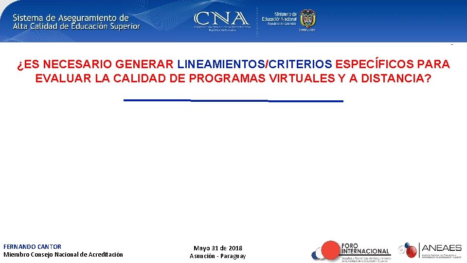 ¿ES NECESARIO GENERAR LINEAMIENTOS/CRITERIOS ESPECÍFICOS PARA EVALUAR LA CALIDAD DE PROGRAMAS VIRTUALES Y A